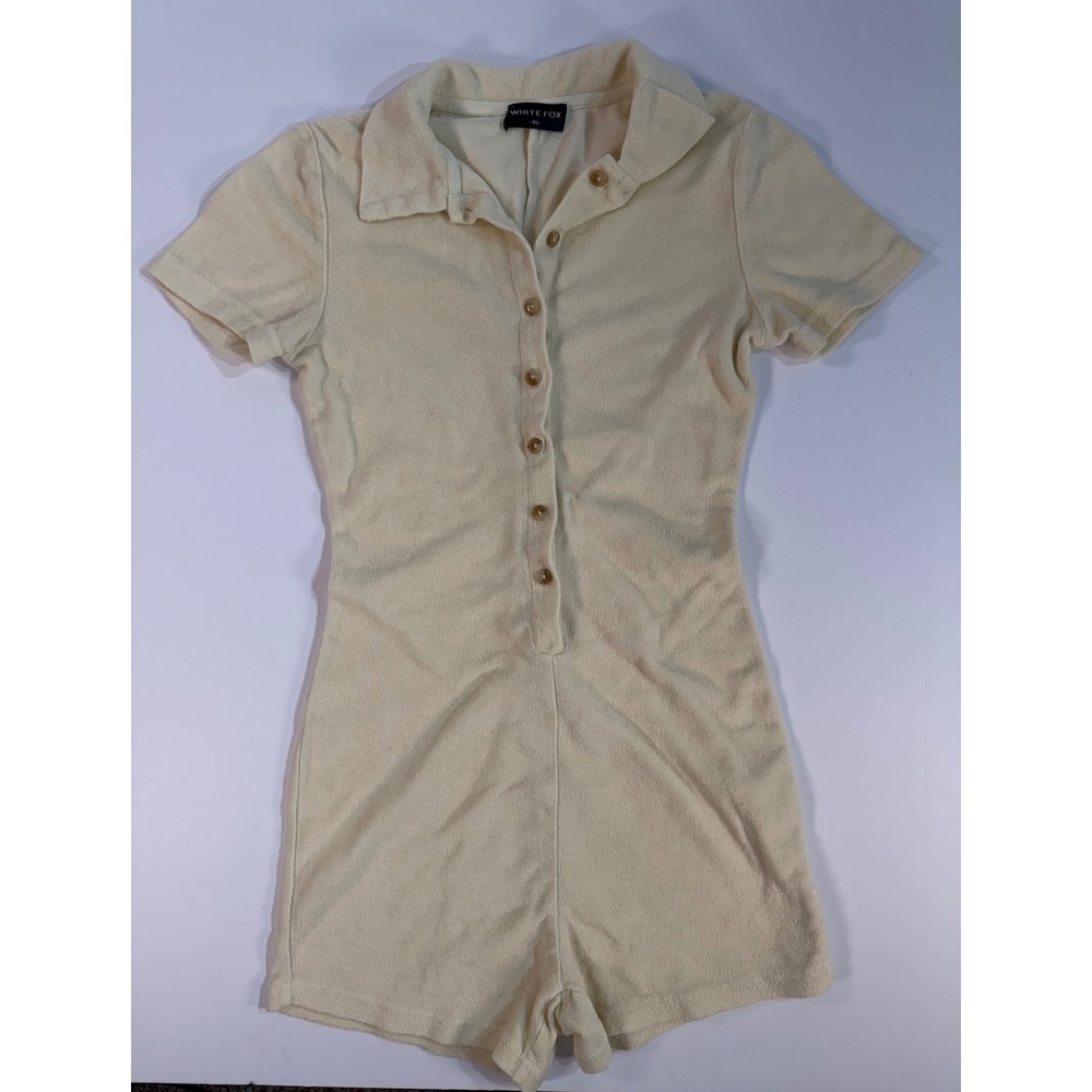 White Fox Boutique Cream Terry Cloth Button Front Romper XS Short ‎ Playsuit